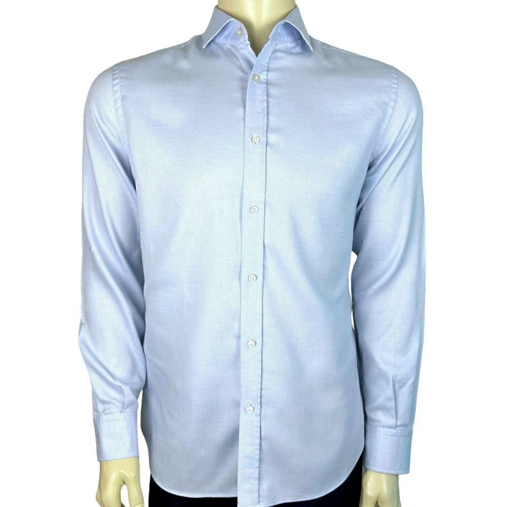 Mossimo Dutti Long Sleeved Dress Shirt w/Super Fine Lt Blue/White Dots Size L
